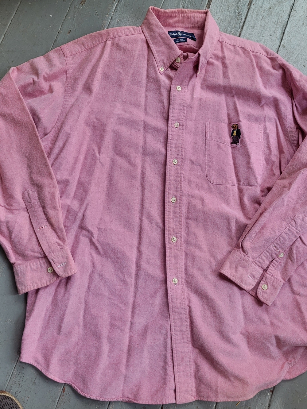 VTG Polo Ralph Lauren Blake Pink Oxford Button Down Shirt Embroidered Bear XL